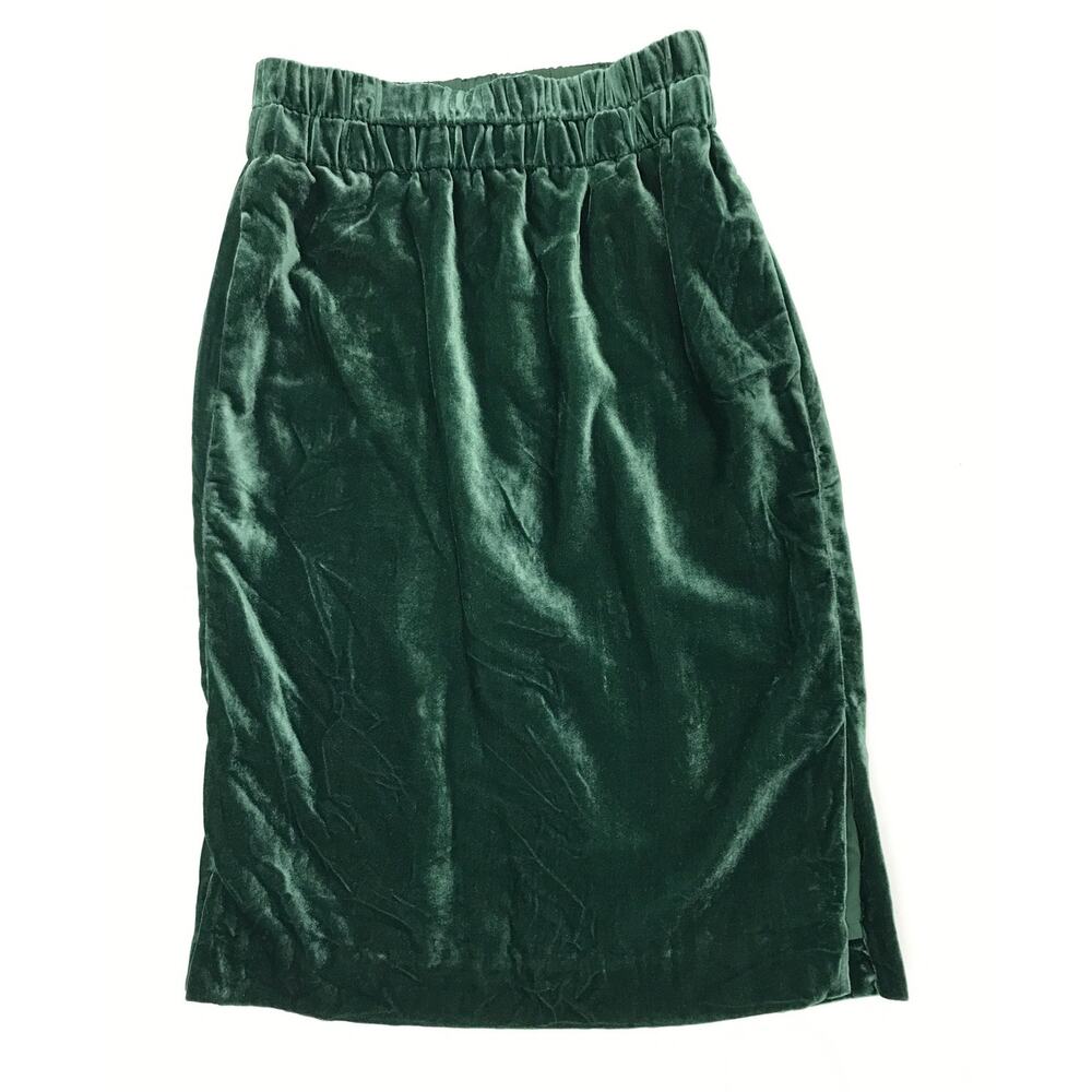 J. Crew Green Velvet Pull On Side Slit Midi Skirt SP Holiday